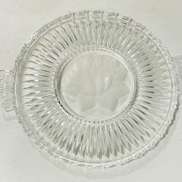 Randalls Lead Crystal Glass Cake Serving Plate Lotus 12” w/Sticker Germany. - Picture 3 of 4